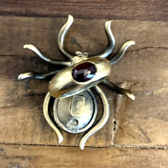 RARE 90s Linda Levinson Matte Gold, Crystal & GARNET Ring, Fall Jewelry, Vintage - Picture 6 of 12